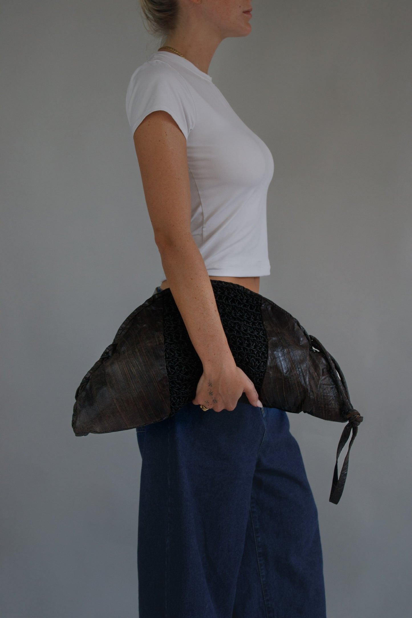 vintage croissant large clutch